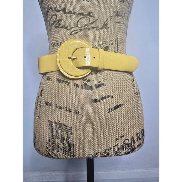 Vintage Yellow Bonded Leather Croc Python Chunky Belt - Picture 13 of 13